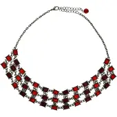 Behave - Zilverkleurige Ketting met Rode Stenen - 41 cm + Verlengketting