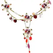 Behave - kleurrijke bloemenketting met steentjes - nikkelvrij, 40 cm, modeaccessoire