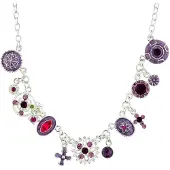 Behave ketting zilverkleur met fuchsia fantasie hangers en steentjes 41,5 cm (+5 cm verlengketting)