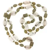 Behave - Lange ketting dames - grijs olijfkleur - glas - bohemian stijl
