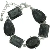 Behave - Armband met Druppelvormige en Bagetvormige Antraciet Zwarte Stenen