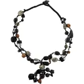 Behave - Ketting met glaskralen en keramiek - Zwart - Art stijl - 65 cm