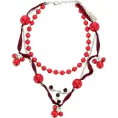 Behave - Parelchoker - Parelketting - rood met lint - glam party accessoire - 30,5 cm