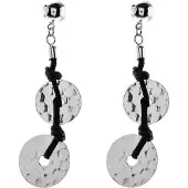 Behave - Oorbellen hanger zwart zilverkleur rond - Retro stijl 6,5 cm