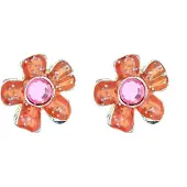 Behave Oorbellen Dames Bloem Oranje Roze – Oorsteker met Kristal – Zilverkleurig – 1,5 cm – Nikkelvrij – Incl. Geschenkzakje Cadeau