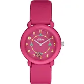 s.Oliver Kwartshorloge 2036532 Armbandhorloge, kinderen, meisjes, lieveheersbeestje, klavertjes, siliconen armband