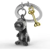 Metalmorphose sleutelhanger Dino met bot rainbow - Zwart / Metaal