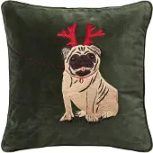 Chhatwal & Jonsson Holiday Dog Kussenhoes 50x50 Cm Woudgroen - Kerstkussens Katoenfluweel Forest Green - CC990173-22V