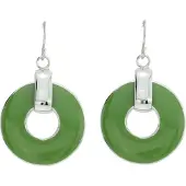 Behave - Oorbellen hanger groen rond zilverkleur - Retro stijl 4 cm