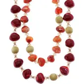 Behave - Lange dubbele rode ketting van lint met kralen, 66 cm