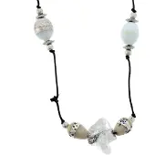Behave Lange ketting - Zwart touw met doorzichtige glaskralen
