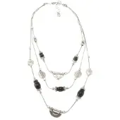 Behave - Ketting Tibetaans Zilver met Zwarte Kralen - 44 cm