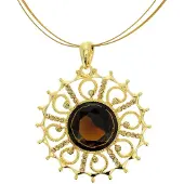 Behave - Goudkleurige Ketting - Ronde Hanger - Bruine Kralen - 64,5 cm