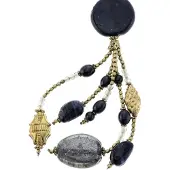 Behave - Lange antiek goudkleurige ketting met zwarte glaskralen en hanger - 58 cm