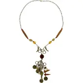 Behave - Lange ketting - Boho vintage stijl - Bruin goudkleur hanger - 73 cm