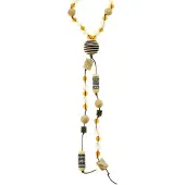 Behave - Lange ketting beige kralen met grote kraal - 83 cm