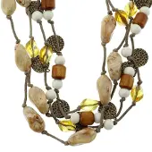 Behave - Ketting met meerdere lagen van touw en bruine stenen kralen - Modeaccessoire voor boho-chic looks