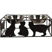Clayre & Eef Voerbak Kat 2x500 ml Zwart Metaal Katten