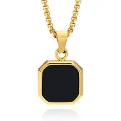 Mendes Ketting met Hanger - 15mm vierkant Goudkleurig en Agaat