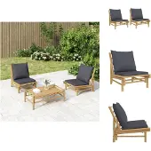 vidaXL Tuinstoelen 2 st met donkergrijze kussens bamboe