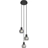 QAZQA Art Deco hanglamp zwart met smoke glas rond 3-lichts - Vidro
