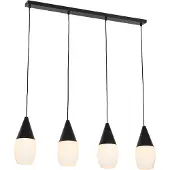 QAZQA Moderne hanglamp zwart met opaal glas 4-lichts - Drop