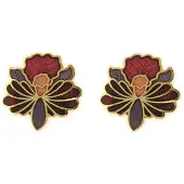 Behave - Oorringen dames - bloemmotief - paars en rood - 1 cm