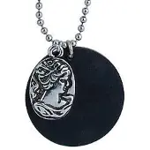 Behave - Lange ketting met zwarte ronde hanger en zilverkleurige camee - 80 cm