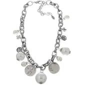 Behave - ketting met munten en parels hanger - nikkelvrij - cadeau in geschenkzakje - 44 cm