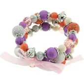 Behave - elastische armband met kralen en strik - kleurrijke look