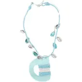 Behave Ketting blauw met asymmetrische hanger en schelpjes - 45 cm