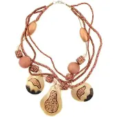 Behave - Ketting Bruin met Houten en Schelp Hangers - 60 cm