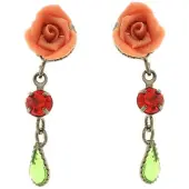 Behave Oorbellen hangers roosje rood groen 2,5 cm