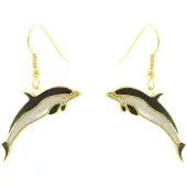 Behave - Oorbellen hanger dolfijn zwart wit emaille - Minimal chic