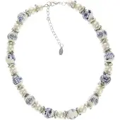 Behave - Ketting met parels en delftsblauwe kralen - 49 cm (verlengketting 7,5 cm)