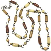 Behave - Lange ketting dames - Retro stijl - Bruin kralen - 120 cm