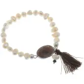 Behave - Rekarmband dames - Parel bruin kwastje - Boho aards - 17cm