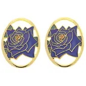 Behave - Oorbellen blauw roos emaille - ovaal - kunstzinnig - 3 cm