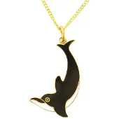 Behave - Ketting goudkleur dolfijn zwart wit emaille, 28 cm