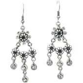 Behave - Oorhangers met zwarte bloemen en steentjes - Elegant retro chique