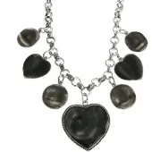 Behave - Robuuste Ketting met Gedeukte Hartvormige en Cirkelvormige Hangers - 45 cm