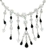 Behave - Ketting met bloemen en stenen - Zwart en wit - 41 cm
