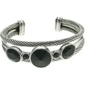 Behave - Klemarmband zilverkleur met zwarte stenen - elegant partywear