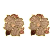 Behave - Clip oorbellen bloem bruin emaille - Goudkleur vintage look
