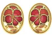 Behave - Oorringen dames - bloemmotief - rood - 2 cm - retro ovaal