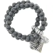 Behave - Kralenarmband grijs hartjesbedels - romantische basic stijl