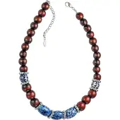 Behave Ketting houten kralen en delftsblauwe kralen – 48 cm