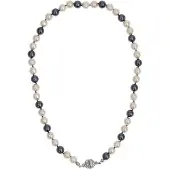 Behave - Handgeknoopte Parelketting - Zwart en Wit - 49 cm - Magneetsluiting met Steentjes