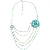 Behave - Statement ketting dames - Groen multi-layer - Boho stijl - 46 cm