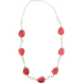 Behave - Ketting goudkleur met grote rode kralen, 82 cm
